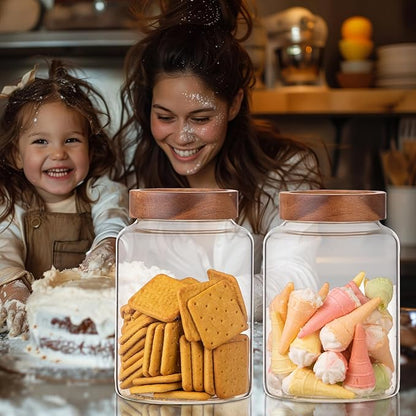 2 PCS Large Glass Jars with Wooden Airtight Lid 60 oz /1800ml,Clear Ground Coffee Bean Storage Canister with Screw Lid Glass Food Contianer for Pantry Sugar Tea Spice Cookies Salts (1800ml/60oz-2PACK) - Image 4