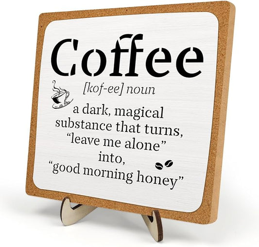 Funny Coffee Bar Decor – Rustic Wooden Sign for Coffee Station or Shelf, CoffeeShop Plaque, Funny Java Bar Decor for Home Cafe or Kitchen Counter 5.9x5.9inch by DMADNF