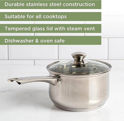 Ecolution Stainless Steel Sauce Pan, Encapsulated Induction Ready Cooking Pot with Glass Lid, Oven Safe, Dishwasher Safe Soup Pot, 3-Quart - Image 2