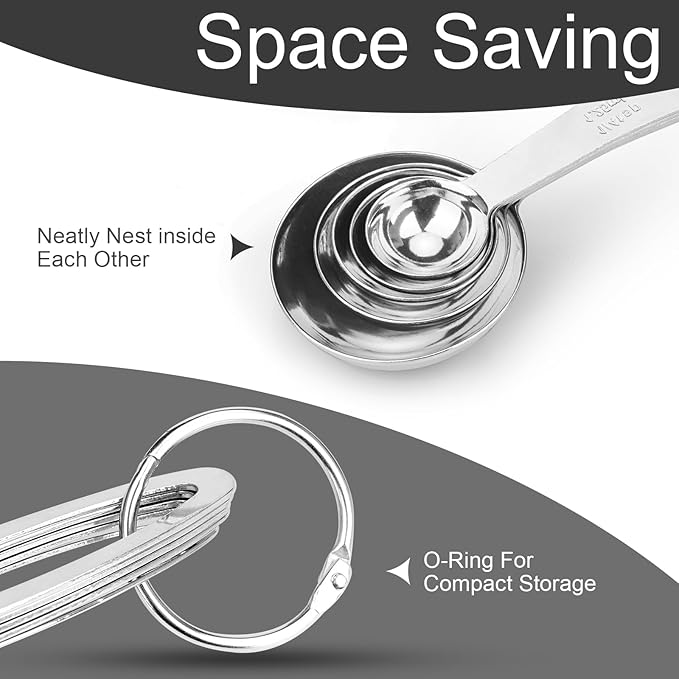 5pcs Measuring Spoon Set, Heavy Duty Stainless Steel Measuring Cups for Cooking Baking, Tablespoon Teaspoon for Dry or Liquid Ingredients, Fits in Spice Jar, 1/4 1/2 1 tsp, 1/2 1 tbsp - Image 3