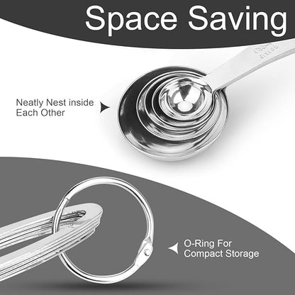 5pcs Measuring Spoon Set, Heavy Duty Stainless Steel Measuring Cups for Cooking Baking, Tablespoon Teaspoon for Dry or Liquid Ingredients, Fits in Spice Jar, 1/4 1/2 1 tsp, 1/2 1 tbsp - Image 3
