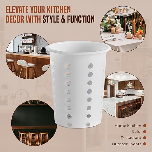 OCS Parts Perforated Utensil Drying Cups | White | Set of 3 | Plastic Flatware Holder Cylinders for Kitchen Counter Organization - Image 6