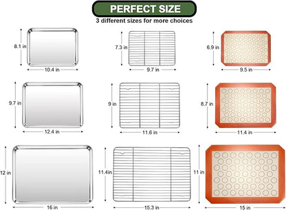Baking Sheet Tray Cooling Rack with Silicone Baking Mat Set, Stainless Steel Cookie Pan For Oven, Set of 9 (3 Sheets + 3 Racks + 3 Mats), Warp Resistant & Heavy Duty & Easy Clean, Red - Image 2
