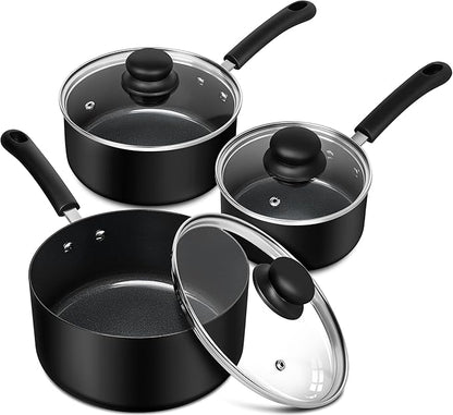 MICHELANGELO Nonstick Saucepan with Lid, Ceramic Sauce Pan Sets, Easy to Clean Sauce Pans, Multi-Purpose Cooking Pots, 1QT & 2QT & 3QT, Black by Michelangelo