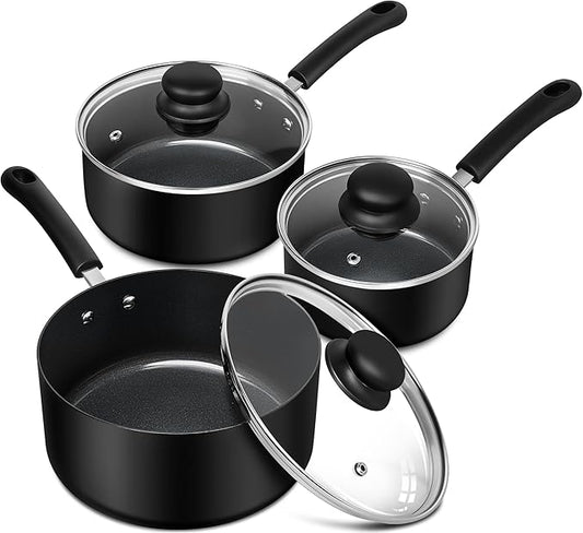 MICHELANGELO Nonstick Saucepan with Lid, Ceramic Sauce Pan Sets, Easy to Clean Sauce Pans, Multi-Purpose Cooking Pots, 1QT & 2QT & 3QT, Black by Michelangelo