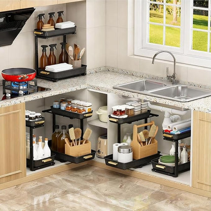 ARSTPEOE Under Sink Organizer - 2 Packs Multi-Purpose Pull-Out Storage Organizers, Slide out Pull out Metal Cabinet Organizer Shelf, Storage for Kitchen Bathroom, Black - Image 6