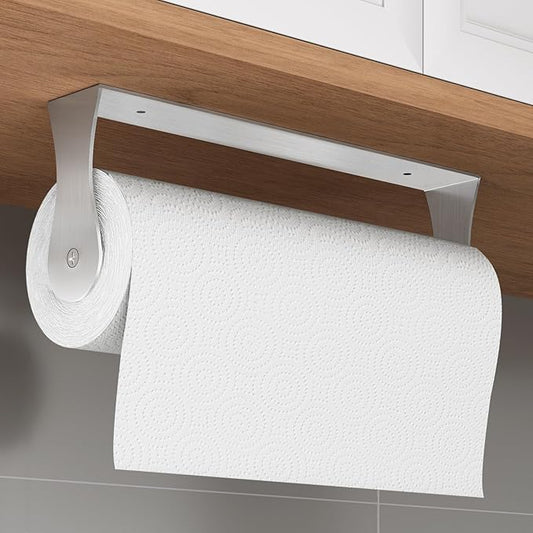 Paper Towel Holder Under Cabinet, Wall Mount Paper Towel Holder for Kitchen Bathroom, Stainless Steel, Adhesive or Screws, Silver by Awarmhome