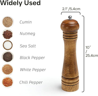 Wood Salt and Pepper Grinder, Salt Grinder and Pepper Mill, Oak Wood Shakers with Adjustable Ceramic Grinders - 10 inches, 1 Pack - Image 5