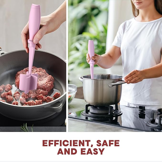 2 Pcs Meat Chopper, Hamburger Grinder, Premium Heat Resistant Smasher for Ground Beef, Burger Grinder Nylon Potato Mix Tool-Pink - Image 6