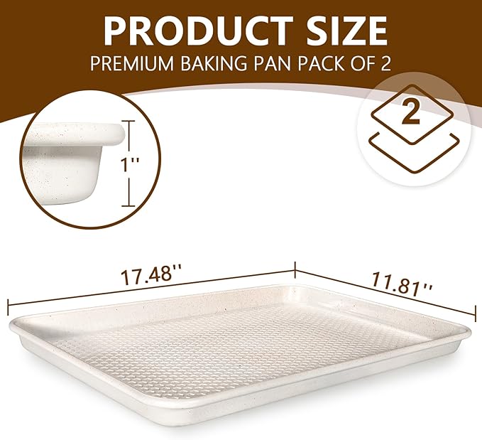 Wildone 2 Pack Half Sheet Baking Pans, Honeycomb Embossed Nonstick Baking Sheet 17.5x12 In, Thicker Carbon Steel Cookie Sheet, Even Heating & Warp Resistant, White - Image 2