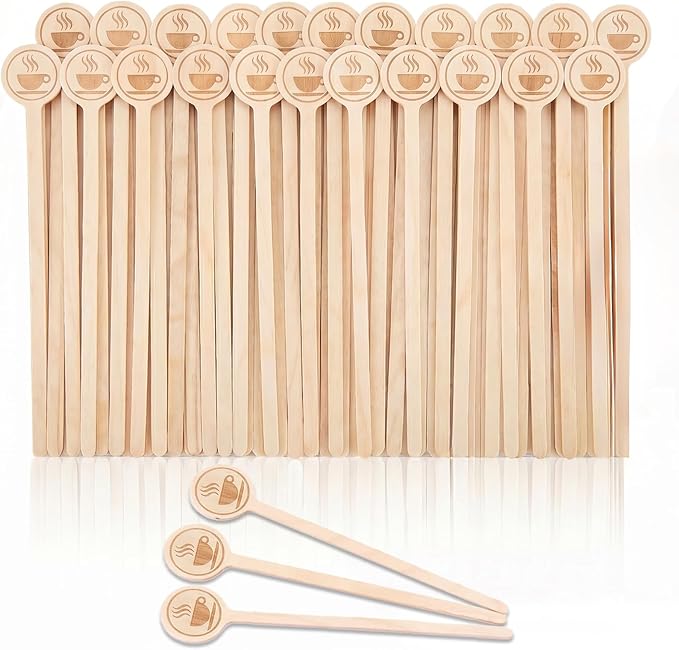 100Pcs Coffee Stirrers-5.9 Inch Natural Wooden Stir Sticks with Round Ends, Disposable Biodegradable Cafe Grade Coffee Stir Sticks Wood Beverage Mixer for Coffee Cocktails Milk Tea by Rclxl