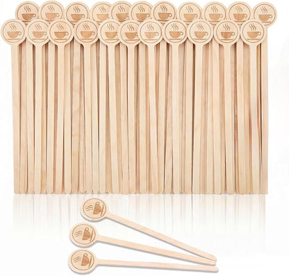 100Pcs Coffee Stirrers-5.9 Inch Natural Wooden Stir Sticks with Round Ends, Disposable Biodegradable Cafe Grade Coffee Stir Sticks Wood Beverage Mixer for Coffee Cocktails Milk Tea by Rclxl