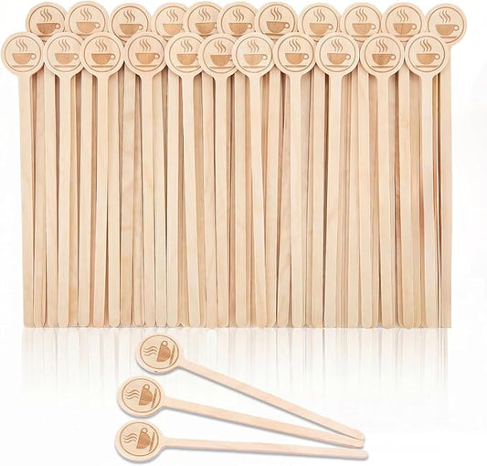 100Pcs Coffee Stirrers-5.9 Inch Natural Wooden Stir Sticks with Round Ends, Disposable Biodegradable Cafe Grade Coffee Stir Sticks Wood Beverage Mixer for Coffee Cocktails Milk Tea by Rclxl