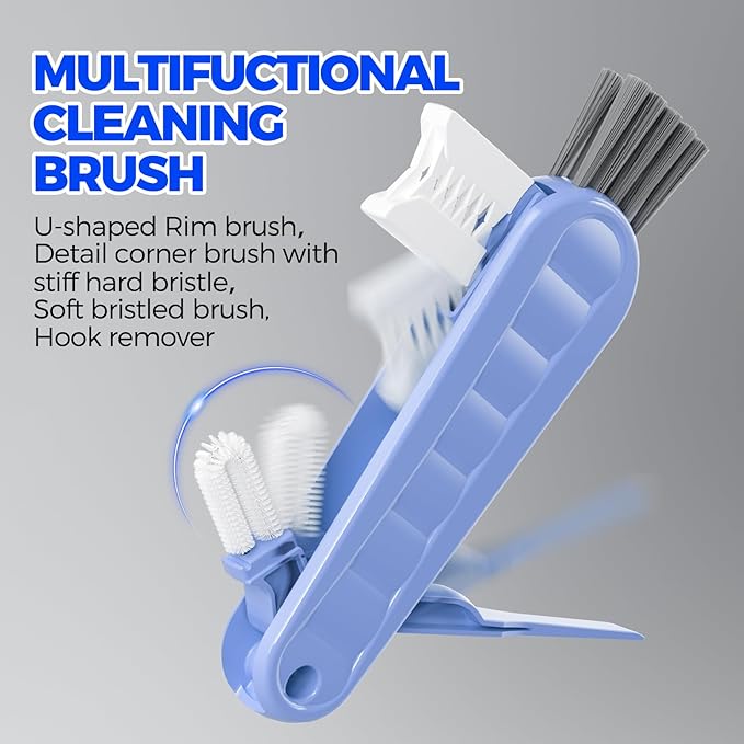 6 Pack Holikme 4 in 1 Cup Lid Cleaning Brush Set with 3 Straws, Multifunctional Bottle Brush, Silicone Cup Lid Gap Cleaner, Durable Bristle Crevice Cleaning Brush, Blue & Yellow & Red - Image 3