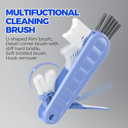6 Pack Holikme 4 in 1 Cup Lid Cleaning Brush Set with 3 Straws, Multifunctional Bottle Brush, Silicone Cup Lid Gap Cleaner, Durable Bristle Crevice Cleaning Brush, Blue & Yellow & Red - Image 3