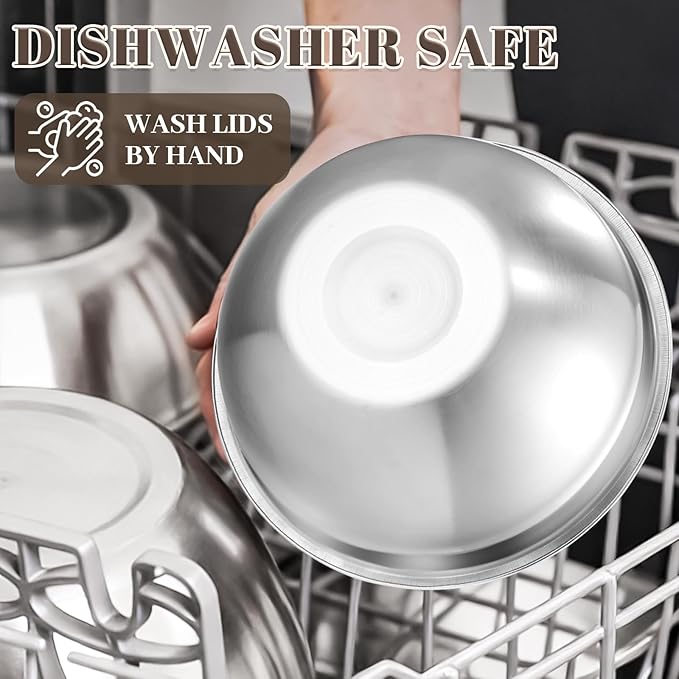 Mixing Bowls with Lids Set - 7PCS Nesting Mixing Bowls, Lids, Stainless Steel Mixing Bowls for Mixing, Baking & Meal Prep, Dishwasher Safe, Size 0.7/1.1/1.5/2.1/3.5/4/4.5 QT, Khaki - Image 6