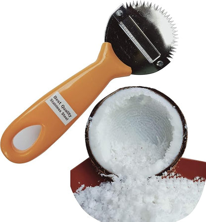 Plai Na Coconut Hand Grater Blade Slicer Shredded Scraper Coconut Meat Removal Knife Fish Skin Scale Scraper Remover Tool Vintage Yellow