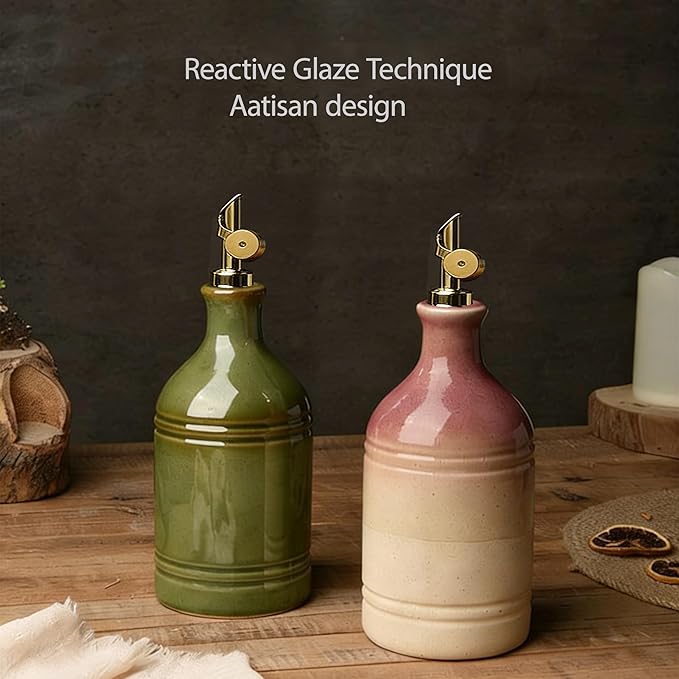 Ceramic Olive Oil Dispenser Bottle for Kitchen,Large Capacity 23.6Oz/700ml Gradient Purple with Gold Spout,Suitable for Storage Olive Oil, Vinegar, Soy Sauce,Lemon Juice (Purple)