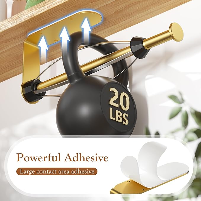 Paper Towel Holder Under Cabinet with 2 Hooks, Paper Towel Holder Wall Mount with Damping Effect, Self-Adhesive or Drilled Paper Roll Holders for Kitchen, Bathroom, RV(Gold) - Image 6