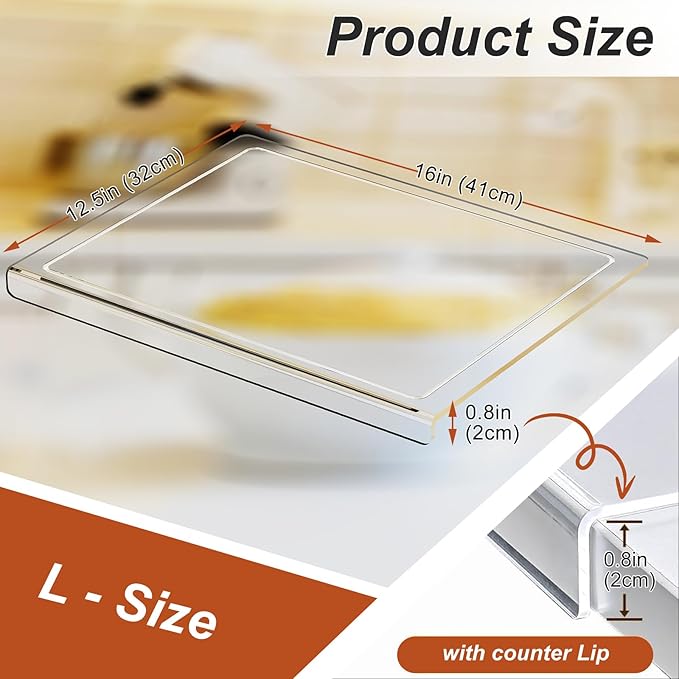 JJL Acrylic Cutting Board with Counter Lip, 16 x 12.5 Inches, Food-Grade & Anti-Slip, Clear, with Juice Groove – Perfect for Cutting Food with Juice, Ideal Choice for Kitchen Countertop Décor