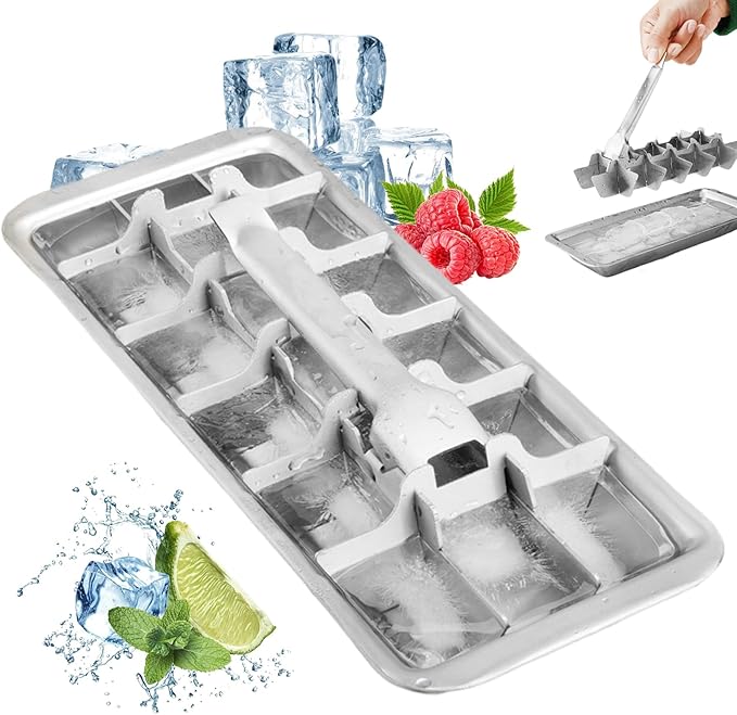 Stainless Steel & Metal Ice Cube Trays with Handle - 18-Slot Small Ice Cube Mold for Freezer, Detachable Dishwasher-Safe Ice Trays for Bars Kitchens