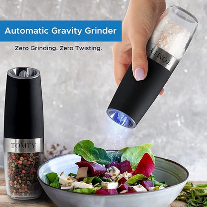 Gravity Electric Salt and Pepper Grinder Set White Elephant Gifts for Women Who Have Everything Grilling Men Kitchen Gadgets Housewarming Holiday Cooking Adults Idea Battery Operated Shakers Automatic - Image 6