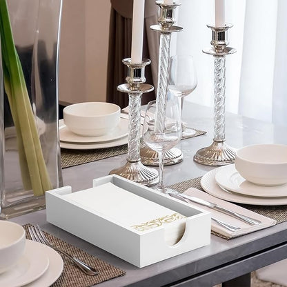 Napkin Holder for Bathroom, Wooden Guest Towel Holder Tray for Bathroom, Disposable Paper Hand Towel Holder for Bathroom Accessories, Dinner Napkin Holder for Kitchen Table Party, White
