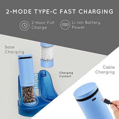 Flendy Electric Salt and Pepper Grinder Set Rechargeable, Automatic Salt and Pepper Grinder Set with Oversized Top Button, Stainless Steel Electric Salt and Pepper Shakers Set