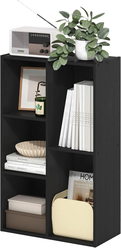 Furinno LUDER Book Shelf, 5-Cube Bookshelf, Reversible Bookcase, 9.4 x 19.5 x 31.5, Easy Assembly, for Living Room, Bedroom, Home Office, Blackwood by Furinno-FitsYourSpaceFitsYourBudget