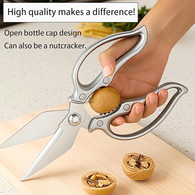 Kitchen Shears Heavy Duty Kitchen Scissors Stainless Steel Sharp Cooking Shears for Chicken Meat Poultry Fish Vegetables Multipurpose Utility Food Kitchen Scissors, Gifts for Women（Sliver）