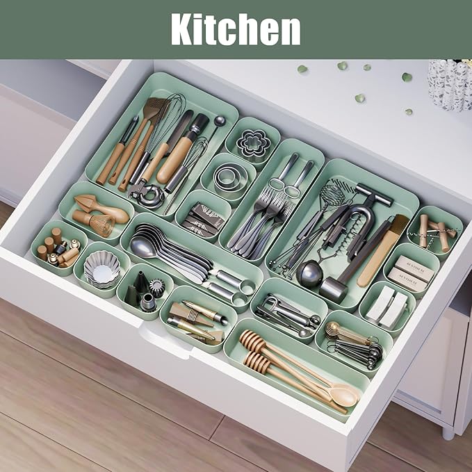 Plastic Drawer Organizers, 18 PCS Drawer Organizer Bins, Bathroom and Vanity Organizer Plastic Tray, Makeup organizer and storage for Makeup, Bedroom, Kitchen Gadgets Utensils and Office - Image 5