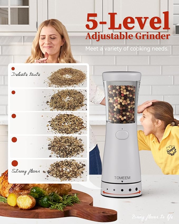 Electric Salt and Pepper Grinder Set with Storage Base, Stainless Steel Rechargeable Salt and Pepper Grinder Set with 4.5 oz Large Capacity, 1.8" Wide Mouth, Adjustable Coarseness, Ideal for Kitchen - Image 2