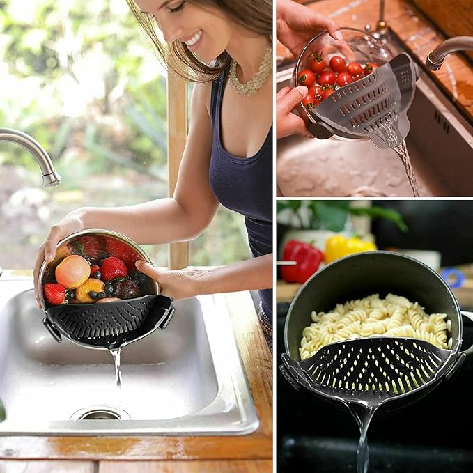2 Pcs Clip on Strainers, Pot Strainer for Pasta Meat Vegetables Fruit, Silicone Strainer - Fit All Pots and Bowls - Image 4