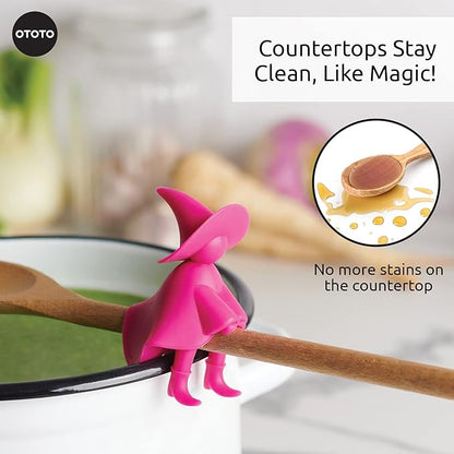 OTOTO Agatha Spoon Holder - Goth Cute Spoon Rest for Stove Top, Gothic, Spooky Cooking Gifts, Witchy Gifts, Cool Kitchen Gadgets, Halloween Gifts (Pink) - Image 3