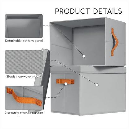 Homsorout Storage Bins with Lids - Fabric Storage Baskets for Shelves, 8 Pack Foldable Decorative Boxes with Handles, Stackable Organizer Bins for Home, Nursery, Dorm, Grey
