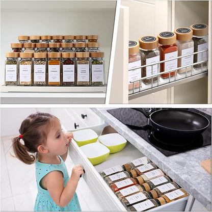 DIMBRAH Spice Jars with Label 24Pcs,Seasoning Containers,Glass Spice Jars with Bamboo Lids,Kitchen Essentials,Spices Container Set,Kitchen Set,Seasoning Organizer,Spice Rack Organizer for Cabinet - Image 4