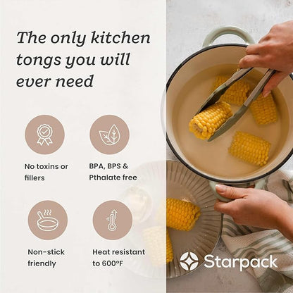 Starpack 'Get a Grip' Silicone Kitchen Tongs for Cooking 9 Inch - BBQ Silicone Tongs for Grill Heat Resistant to 600°F - Stainless Steel Utensils with Non Stick Rubber Tips for Serving Food - Image 2