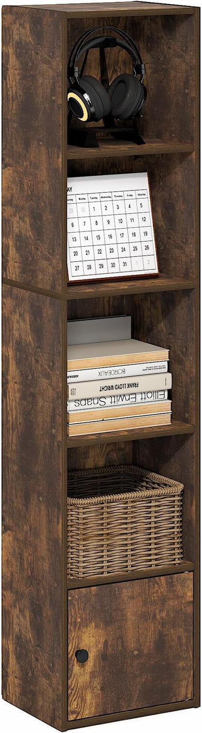 Furinno LUDER Book Shelf, 5-Tier Bookshelf with Open Shelf, Standing Bookcase with 1 Door Cabinet, 9.3 x 12 x 52, for Organization and Storage, for Living Room, Bedroom, Home Office, Amber Pine by Furinno-FitsYourSpaceFitsYourBudget
