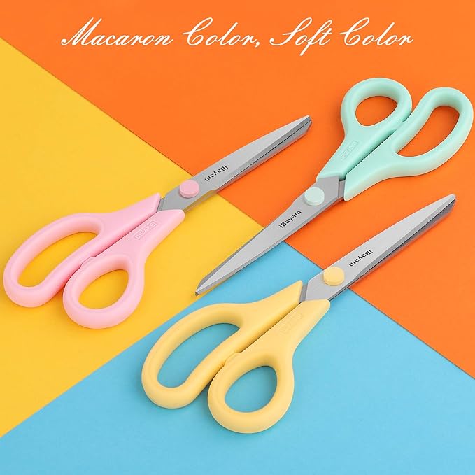 Scissors, iBayam 8" All Purpose Scissors Bulk 3-Pack, Ultra Sharp 2.5mm Thick Blade Shears Comfort-Grip for Office Desk Accessories Sewing Fabric Home Craft School Supplies, Right/Left Handed - Image 2