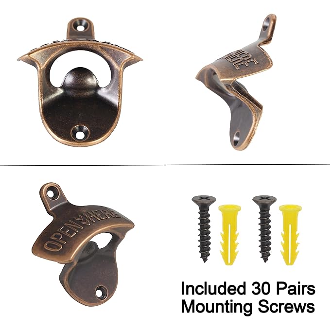 30 PCS Retro Bottle Cap Opener Wall Mounted Stainless, Antique Copper Screw in Wall Beer Bottle Opener Bulk for DIY Cooler Bar - Image 5