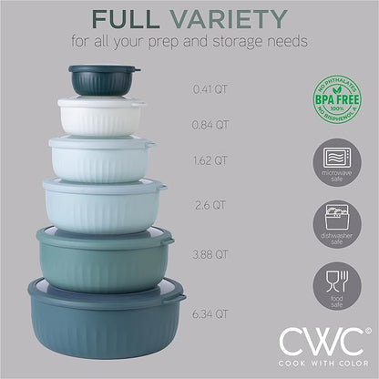 COOK WITH COLOR Prep Bowls with Lids- Wide and Deep Nesting Plastic Small Mixing Bowl Set with Lids, 12 Piece Set - Wide Bowls, Teal - Image 3