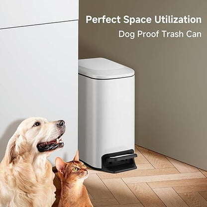 TIPGO Slim Bathroom Trash Can with Lid Soft Close, Step Pedal, 6 Liter / 1.6 Gallon Stainless Steel Trash Bin, Small Garbage Cans for Bedroom, Office, Kitchen (White) - Image 7