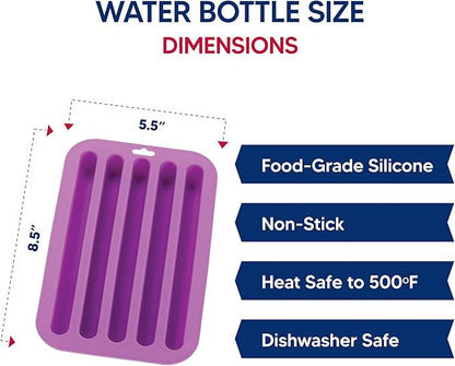HIC Kitchen Silicone Water Bottle Ice Tray, Non-Stick, Set of 2, Each Tray Makes 5 Long Ice Sticks