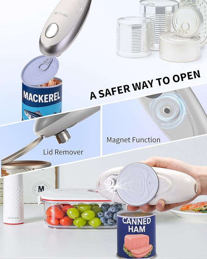 CIRCLE JOY Electric Can Opener, One-Touch Automatic Can Opening with Smooth Edges, Food Safety Handheld Battery-Operated Can Opener for Kitchen and Seniors, Silver - Image 4