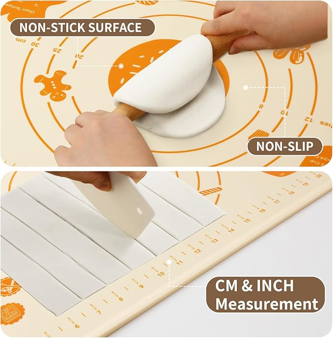 DANIA & DEAN Silicone Baking Mat - Upgrade 26x16 Inch Extra Thick Pastry Mat with Measurements, Non-Slip and Reusable, Kneading Dough Mat for Kitchen Counter, Bread, Cookies, Pizza, Fondant, Pasta - Image 3