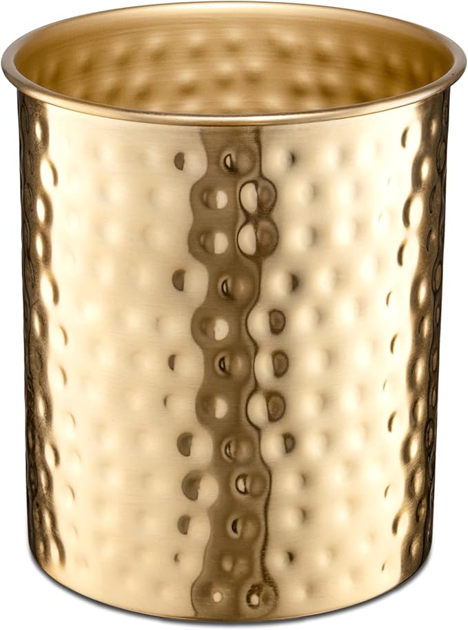 Monarch Abode Kitchen Utensil Holder – Hand Hammered Metal Brushed Gold Utensil Holder, Decorative Utensil Crock for Kitchen Counter, Cooking Tool and Spatula Holder for Countertop, Caddy Organizer by MonarchAbode