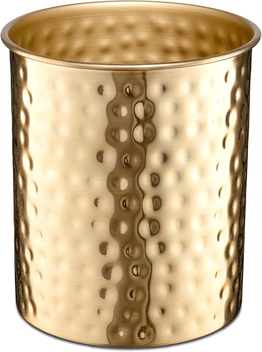 Monarch Abode Kitchen Utensil Holder – Hand Hammered Metal Brushed Gold Utensil Holder, Decorative Utensil Crock for Kitchen Counter, Cooking Tool and Spatula Holder for Countertop, Caddy Organizer by MonarchAbode