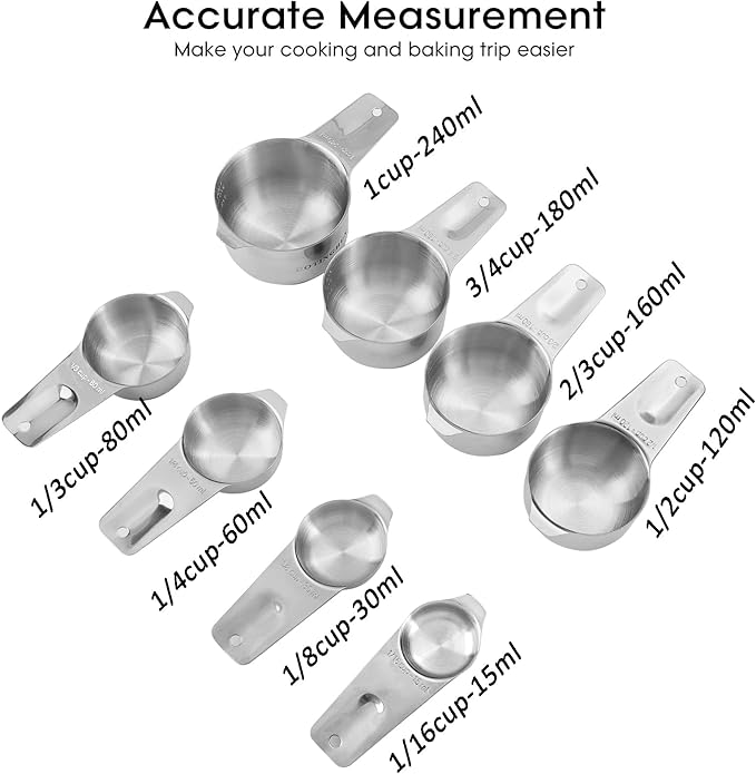 DOTINGHUX 8 Pcs Stainless Steel Measuring Cups Set, Kitchen Measuring Cup for Cooking and Baking - Image 3
