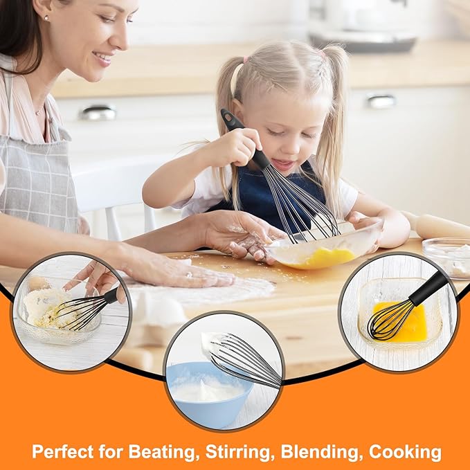 HOTEC 4 Pieces Silicone Whisks Set, Wire Balloon Whisks Egg Beater, Non-slip Handle Whisk for Non-stick Cookware Perfect for Cooking, Stirring, Beating and Blending (Black) - Image 4