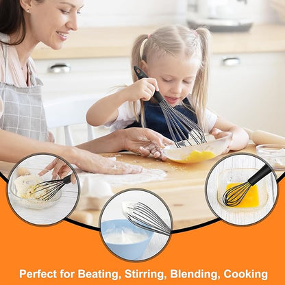 HOTEC 4 Pieces Silicone Whisks Set, Wire Balloon Whisks Egg Beater, Non-slip Handle Whisk for Non-stick Cookware Perfect for Cooking, Stirring, Beating and Blending (Black) - Image 4